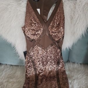 Brown Sequin BeBe Dress